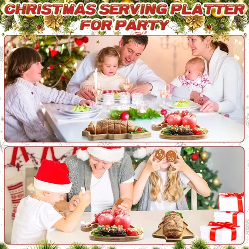 Vista 5 de Meanplan 2 Piezas Bandeja de Servir de Madera Navideña y Fuente Árbol de Navidad y Gorro de Santa Tabla de Charcutería Platos de Cocina Platos