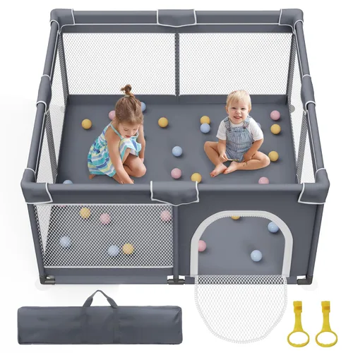 Vista 7 de Jixrolyn: Corralito pequeño para bebés y niños pequeños, de 36"x36", malla suave y transpirable, base antideslizante, corralito mini para bebés