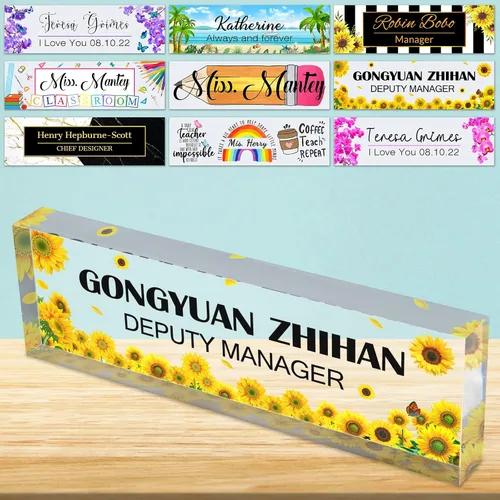 Vista 25 de Placa de nombre de escritorio personalizada de bloque de acrílico personalizado para oficina, placa de escritorio personalizada, decoración de negro