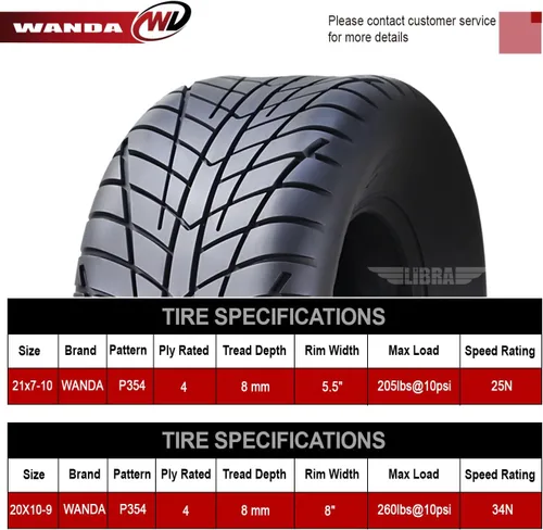 Vista 3 de WANDA - Juego de 4 neumáticos de alta velocidad 21x7-10 & 20x10-9 para Yamaha Raptor 350 660 700 ATV