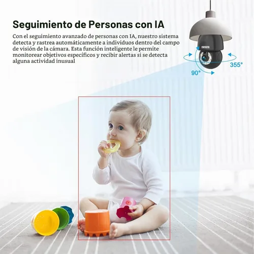 Vista 8 de EVERSECU HD 2K 3.0MP Cámara de seguridad de bombilla inalámbrica con conector de luz E27, seguimiento automático PTZ, audio de dos vías, visión
