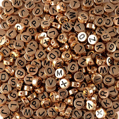 Vista 6 de Amaney - 1000 cuentas redondas de acrílico blanco de 0.236 x 0.186 pulgadas con letras del alfabeto de oro rosa para hacer joyas