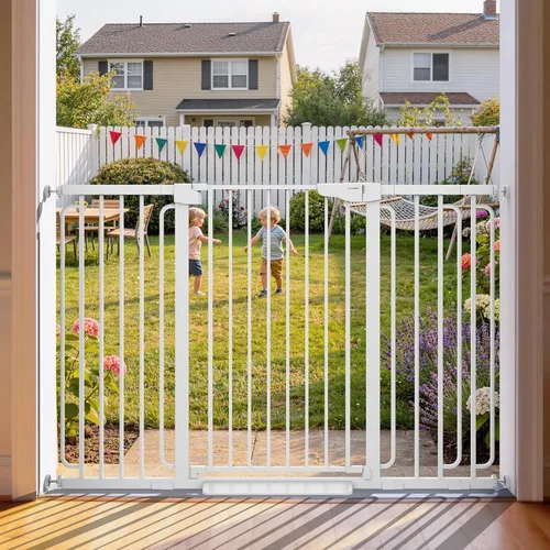 Vista 18 de Cumbor Puerta para bebés de 29.7 a 54.2 pulgadas de ancho para escaleras, puerta para perros con cierre automático de los premios Mom's Choice Negro