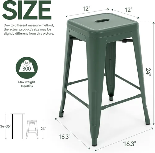 Vista 47 de Taburete Vogue Furniture Direct de 24 pulgadas, taburete de metal sin respaldo, taburete alto para encimera de interior o exterior con asiento