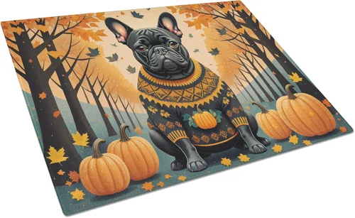 Vista 9 de Caroline's Treasures DAC1024LCB Boston Terrier - Tabla de cortar de vidrio de otoño grande decorativa de vidrio templado para cocina, tabla