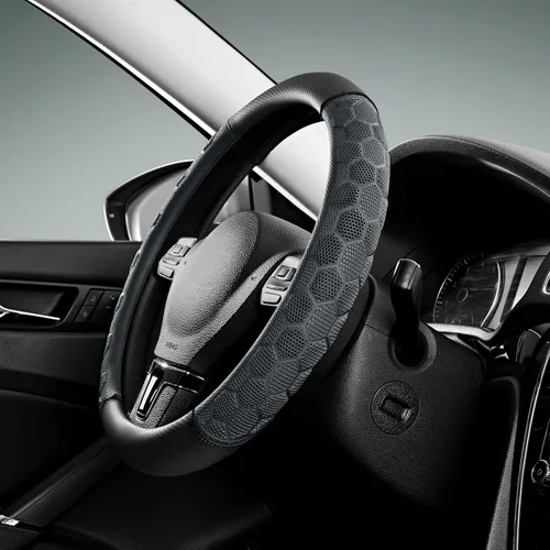 Vista 9 de Cubierta de Volante de Masaje PIC AUTO, Cubierta de Volante de Coche de Cuero Beige y Material de Patrón de Fútbol Rosa Combinado, Cubierta