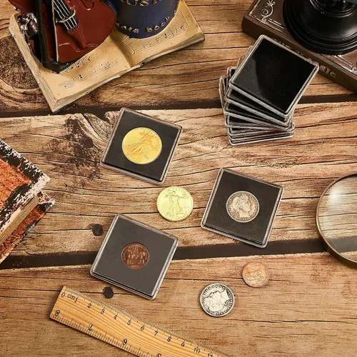 Vista 6 de Leinuosen 15 piezas de cajas ajustables de acrílico para monedas para coleccionistas con esponjas 20/25/30/35/40 mm de soporte de moneda con cierre