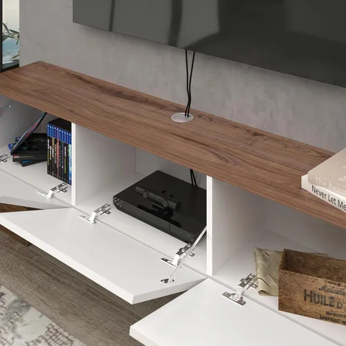 Vista 4 de Atelier Mobili - Consola de TV de pared, color blanco brillante, centro de entretenimiento con diseño flotante Madera como