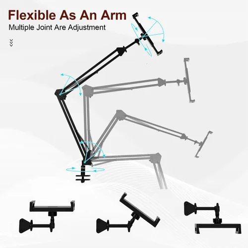 Vista 5 de Soporte de piso para tableta Kindle con estantes de almacenamiento de 2 niveles, altura de ángulo ajustable, soporte para iPad Tablet Kindle