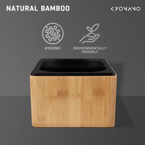 Vista 5 de KYONANO Caja de café – Accesorios de espresso – Caja de golpeo Expresso con barra de golpeo duradera y base antideslizante – Hecho de bambú y acero