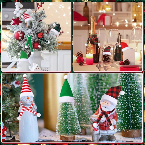 Vista 7 de JUNEBRUSHS Mini sombreros y bufandas de Papá Noel, 12 piezas de accesorios de Navidad para mascotas, rojo, verde, blanco, ajustable, se adapta a