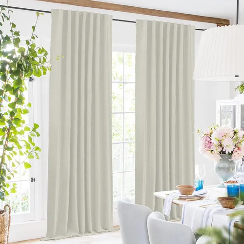 Vista 7 de SimpleHome 100% Cortinas de Lino con Oscurecimiento Total en Crema, 72 Pulgadas de Largo, Cortinas de Dormitorio con Pestaña Trasera y Bolsillo