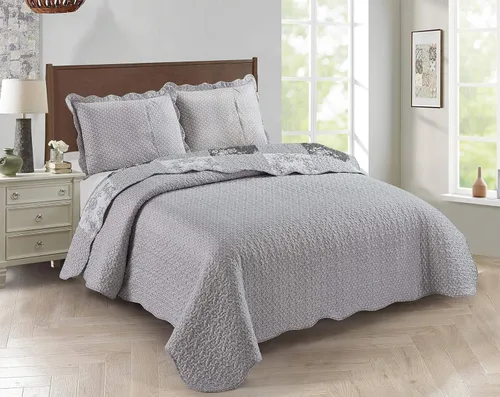 Vista 2 de Brilliant Sunshine Juego de edredón de 3 piezas con 2 fundas de almohada, colcha reversible, colcha suave y ligera, para todas las estaciones, Gris