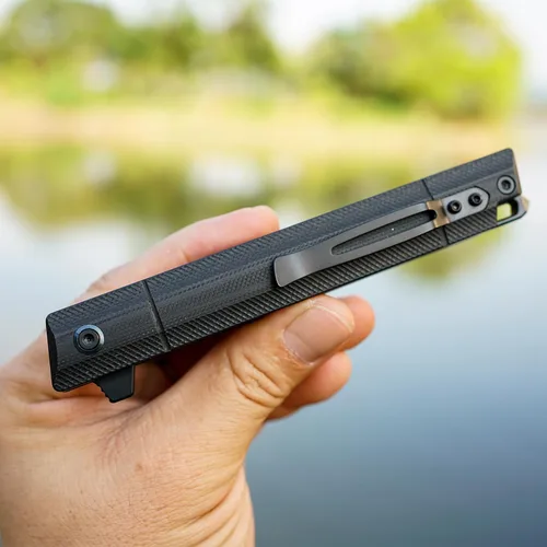 Vista 6 de Cuchillo plegable de bolsillo FORESAIL, hoja de acero DC53 y mango G10. Con clip de bolsillo y rompecristales, cuchillo de bolsillo para hombres