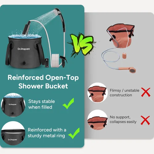 Vista 7 de DR.PREPARE Portable Shower for Camping, Camping Shower with 4.5 Gallons Foldable Bucket, USB Rechargeable Battery, 2 Shower Heads, Outdoor Camp