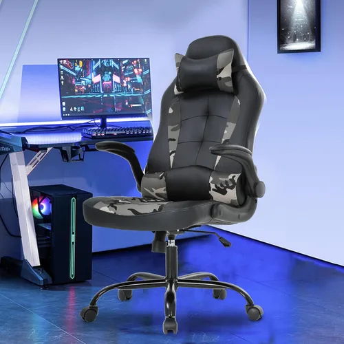 Vista 39 de PayLessHere Silla de escritorio para videojuegos, silla de oficina ergonómica con soporte lumbar, brazos acolchados, reposacabezas ajustables