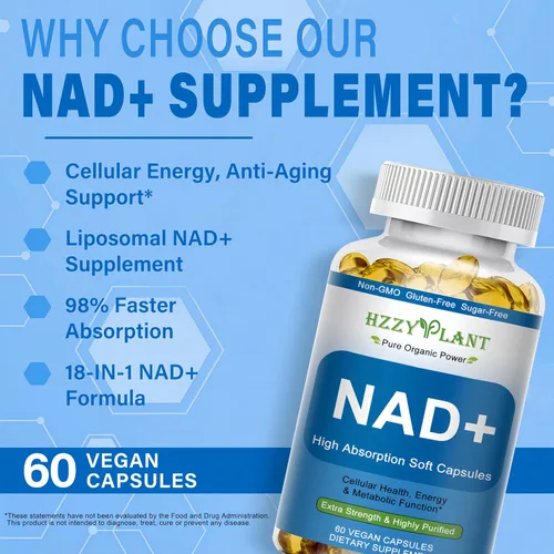 Vista 4 de Suplemento NAD+, suplementos NAD de alta absorción para mujeres para energía celular, salud de enfoque inmunológico, cápsulas de cápsulas