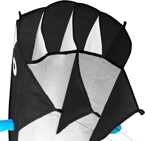 Vista 6 de Cometa grande azul delfín, parafoil suave sin marco, cometa gigante 3D IMAGE Breeze Beach Kites para exteriores, playa