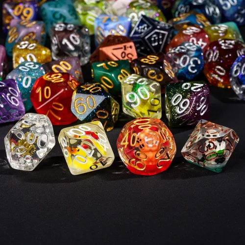 Vista 6 de Juego de dados poliédricos de 10 piezas, color aleatorio, dados de 10 lados para D&D, DND, juegos de mesa, juego de rol