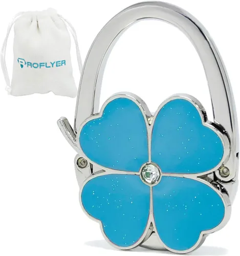 Vista 10 de Percha plegable para bolsa de mano con diseño de trébol de cuatro hojas, gancho para bolso plegable para mesa (negro)