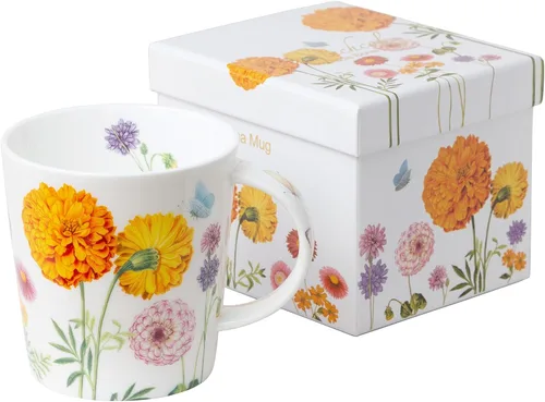 Grace Teaware Taza de Café/Té de Porcelana de Hueso Individual de 16 Onzas en Caja de Regalo (Mariposa Dahlia)