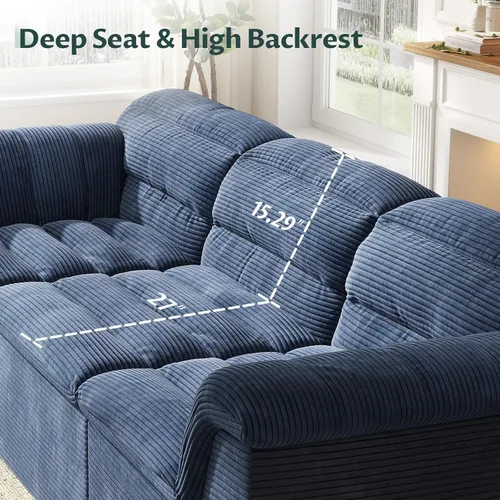 Vista 4 de Sofá modular de 112 pulgadas con otomana, moderno sofá comprimido tapizado con asiento profundo, cómodos sofás de pana en forma de L para sala