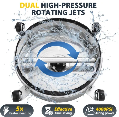 Vista 3 de Dalmbox Limpiador de superficies de hidrolavadora de 14 pulgadas con 4 ruedas, enchufe rápido de 1/4 pulgadas, carcasa de acero inoxidable, 4000