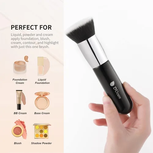 Vista 3 de DUcare Kabuki - Brocha de base para maquillaje líquido, parte superior plana, profesional, mezcla de polvo mineral, cepillo de maquillaje de cara
