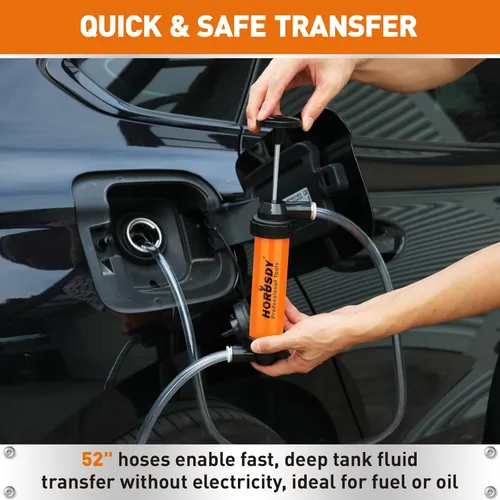 Vista 4 de Kit de bomba de transferencia de sifón multiuso HORUSDY Bombas de combustible manuales de mano para gas, aceite, agua con manguera de aire, bomba