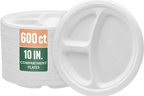 Vista 11 de Nicole Home Collection Platos de papel desechables compostables resistentes de 6 pulgadas, 100% bagazo, biodegradable, ecológico, caña de azúcar