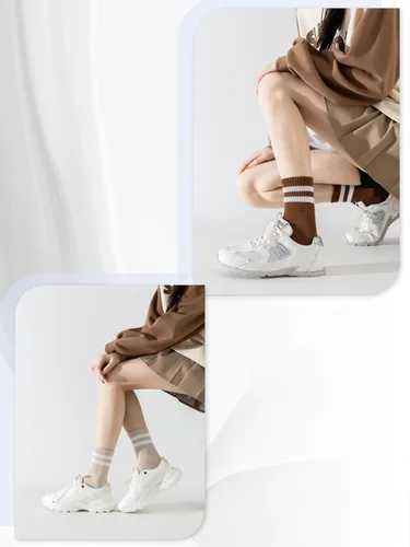 Vista 2 de YUWELL Calcetines crew a rayas para mujer, calcetines casuales de algodón cómodos para mujer, 4 pares, talla 5-10