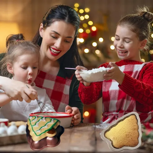 Vista 7 de Crethinkaty Moldes para tartas en forma de árbol de Navidad, molde para tartas de 5.3 pulgadas, antiadherente, para pastel de Navidad, chocolate