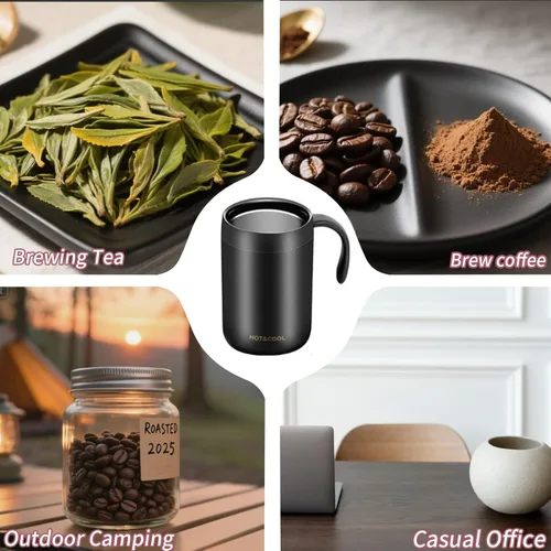 Vista 6 de Juego de cafetera de campamento de 16.5 onzas, cafetera portátil de acero inoxidable 304, cafetera de camping para exteriores, viajes, hogar