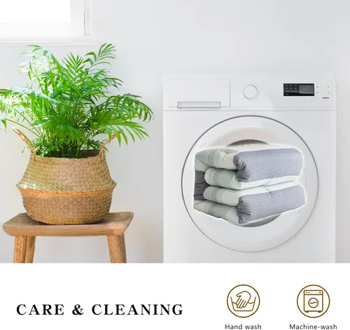 Vista 5 de Flysheep Juego de edredón bohemio de 3 piezas, tamaño Full/Queen, verde salvia, blanco y gris a rayas estampado, juego de ropa de cama de microfibra