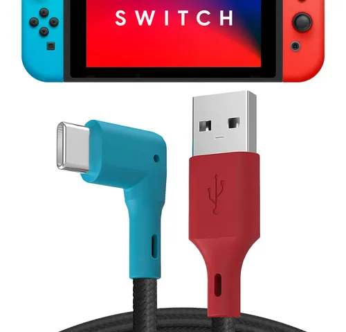 TALK WORKS USB-C Charger Cable for Nintendo SwitchLite + Switch OLED & Pro Controller - 90 Degree Tip, Extra-Long Cable - Nylon Braided USB Type C
