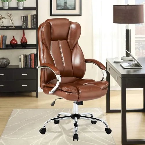 Vista 2 de Silla de oficina de escritorio para computadora con brazos de apoyo lumbar, reposacabezas y respaldo alto, para tareas ejecutivas, giratoria