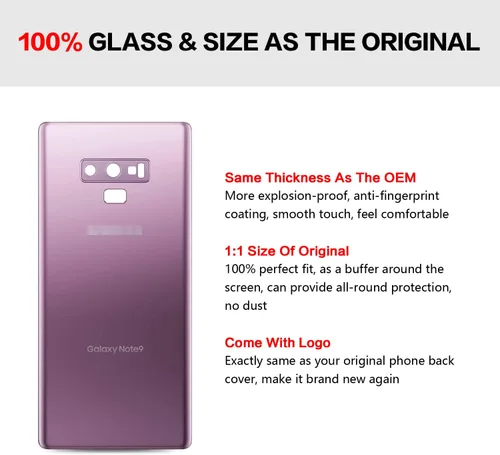 Vista 2 de Compatible con Samsung Galaxy Note 9 - Cubierta de vidrio trasera de repuesto de 6.4 pulgadas SM-N960 para todos los operadores con manual