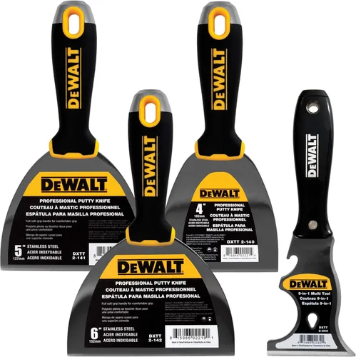DEWALT Masilla de acero inoxidable paquete de 3 + multiherramienta 9 en 1 gratis | Asas de agarre suave | DXTT-3-140