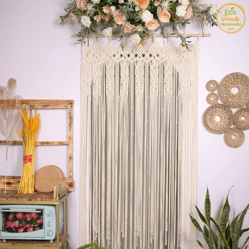 Vista 5 de Cortinas de Macramé para Puertas, Colgante de Pared de Macramé, Cortina de Puerta con Cuentas, Telón de Fondo Boho, Cuentas Colgantes para Puertas