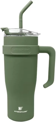 Vista 8 de HYDRAFLOW Capri - Vaso de 30 onzas con pajita - Vaso aislado al vacío de triple pared - Taza aislada para batidos - Vaso de acero inoxidable - Vaso