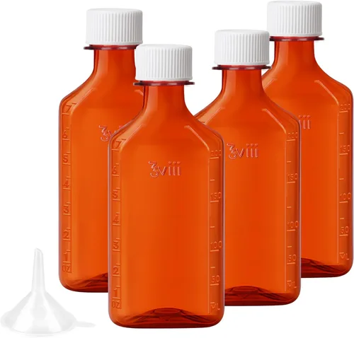 Vista 9 de Zoeynex Botellas de plástico ámbar de 4 oz resistentes a los niños (paquete de 6) - A prueba de fugas, graduadas (oz y ml) - con embudo