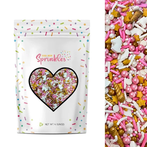 Vista 18 de Gránulos decorativos de corazón dorado y blanco para pasteles, postres