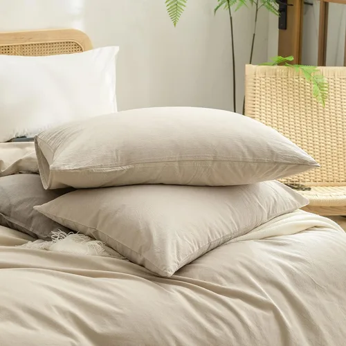 Vista 7 de BESTOUCH Juego de funda de edredón 100 % algodón lavado, tacto súper suave, cómodo, elegante, ligero, juego de ropa de cama de 2 piezas, color gris