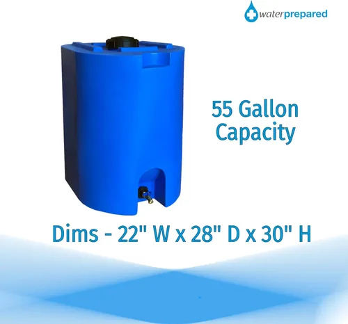 Vista 6 de WaterPrepared - Tanque de almacenamiento de agua potable de plástico apilable con canillas, 55 galones, azul - Contenedor portátil de hidratación