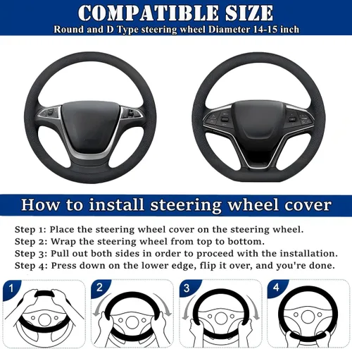 Vista 4 de Funda de volante esponjosa, protector de volante de coche universal de 15 pulgadas con diamantes de imitación de cristal coloridos, protector