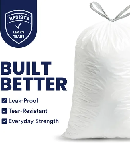 Vista 2 de Plasticplace Bolsas de basura de 5 galones Forro blanco para bolsas de basura con cordón, 19 x 25 pulgadas (100 unidades) Duraderas, a prueba