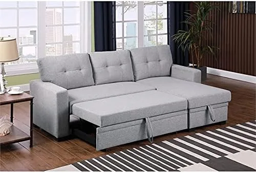 Vista 4 de Pemberly Row Sofá modular reversible de tela contemporánea en gris claro