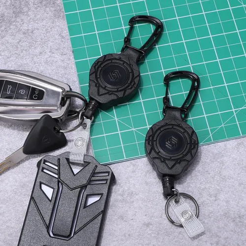 Vista 4 de BESARME Juego de 2 portatarjetas retráctiles con mosquetón resistente, carrete de insignia, llavero retráctil con portatarjetas tácticas