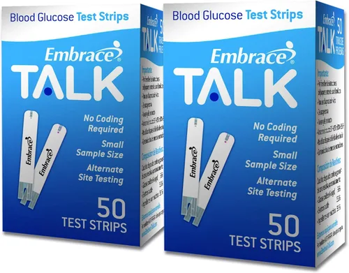 Omnis Health Embrace Tiras de prueba de glucosa en sangre 100 unidades | Compatible con medidores de conversación Embrace y sin medidores de código