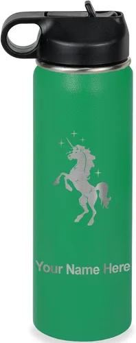 Vista 32 de LaserGram Botella de agua de doble pared abatible de 12 onzas con pajita, unicornio, grabado personalizado incluido (rosa)